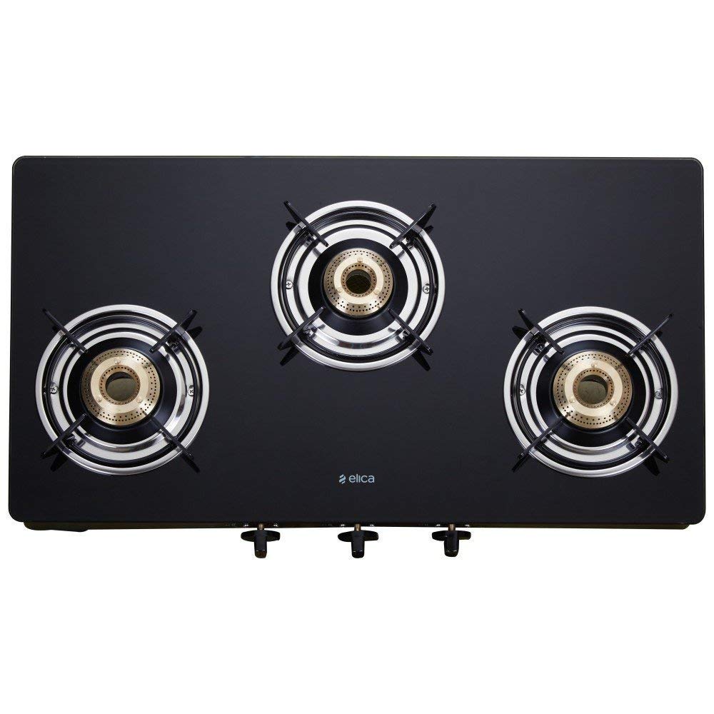 Elica Vetro Glass Top 3 Burner Gas Stove (703 CT VETRO BLK)