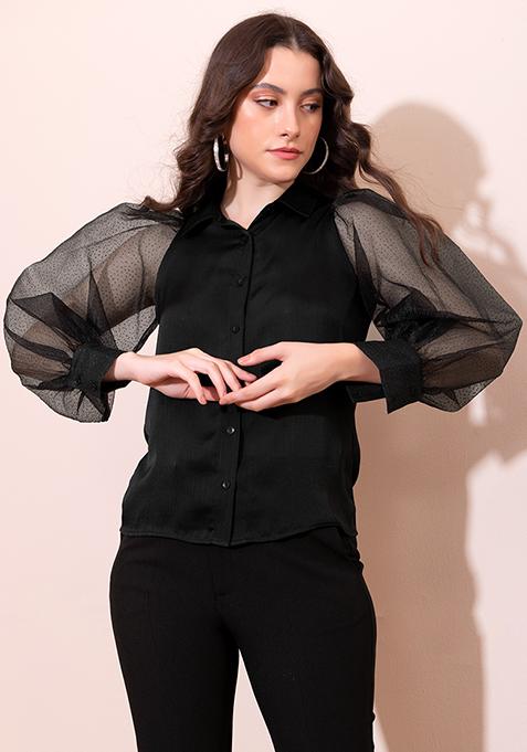 Black Puff Sleeve Shirt