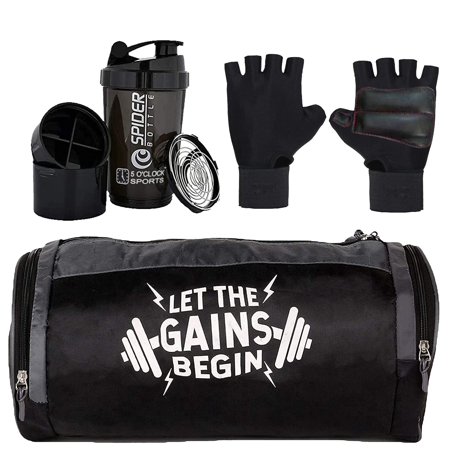 5 O’CLOCK Sports Grey Leather Gym Bag Combo