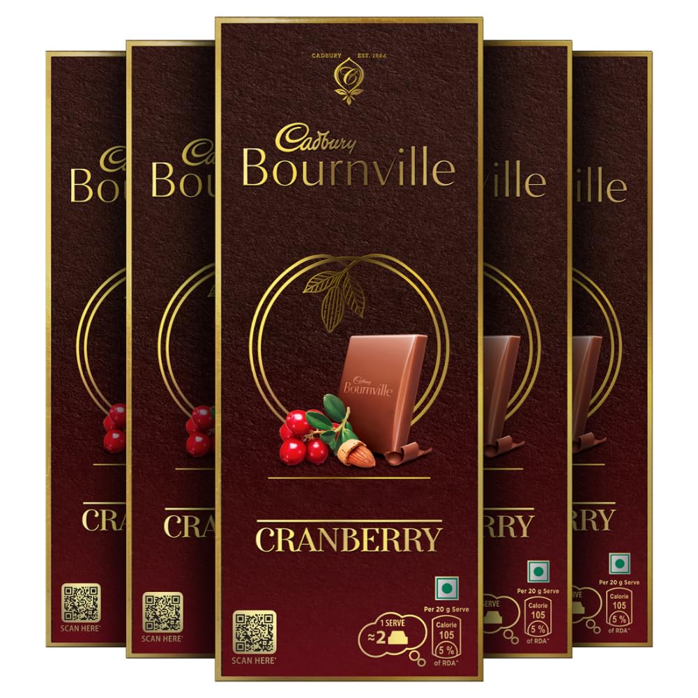 Cadbury Bournville Cranberry Dark Chocolate Bar, 80 g (Pack of 5)