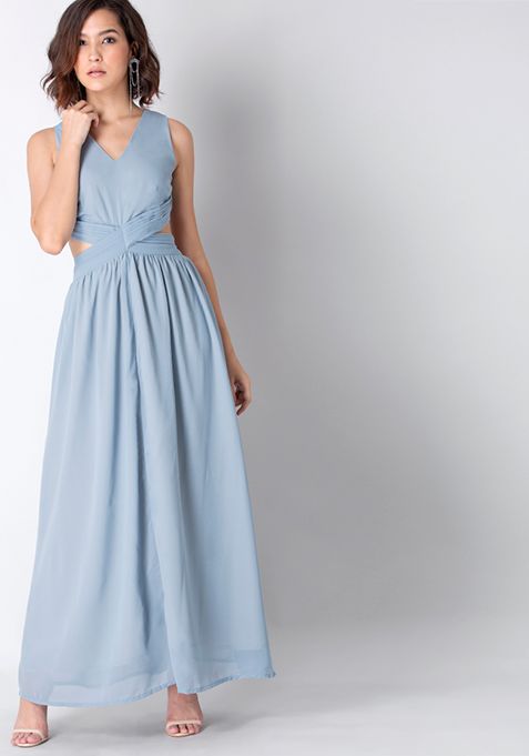 Blue Cut Out Waist Maxi Dress